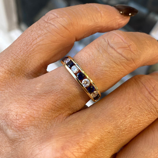 9ct Gold Channel Eternity Ring - Sapphire & CZ - John Ross Jewellers