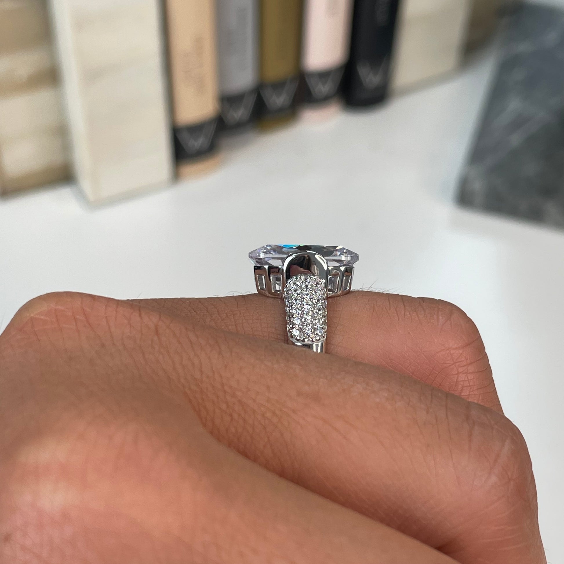 Silver Emerald Cut CZ Solitaire Ring - John Ross Jewellers