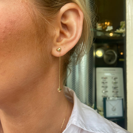 9ct Gold Heart Chain Drop Earrings