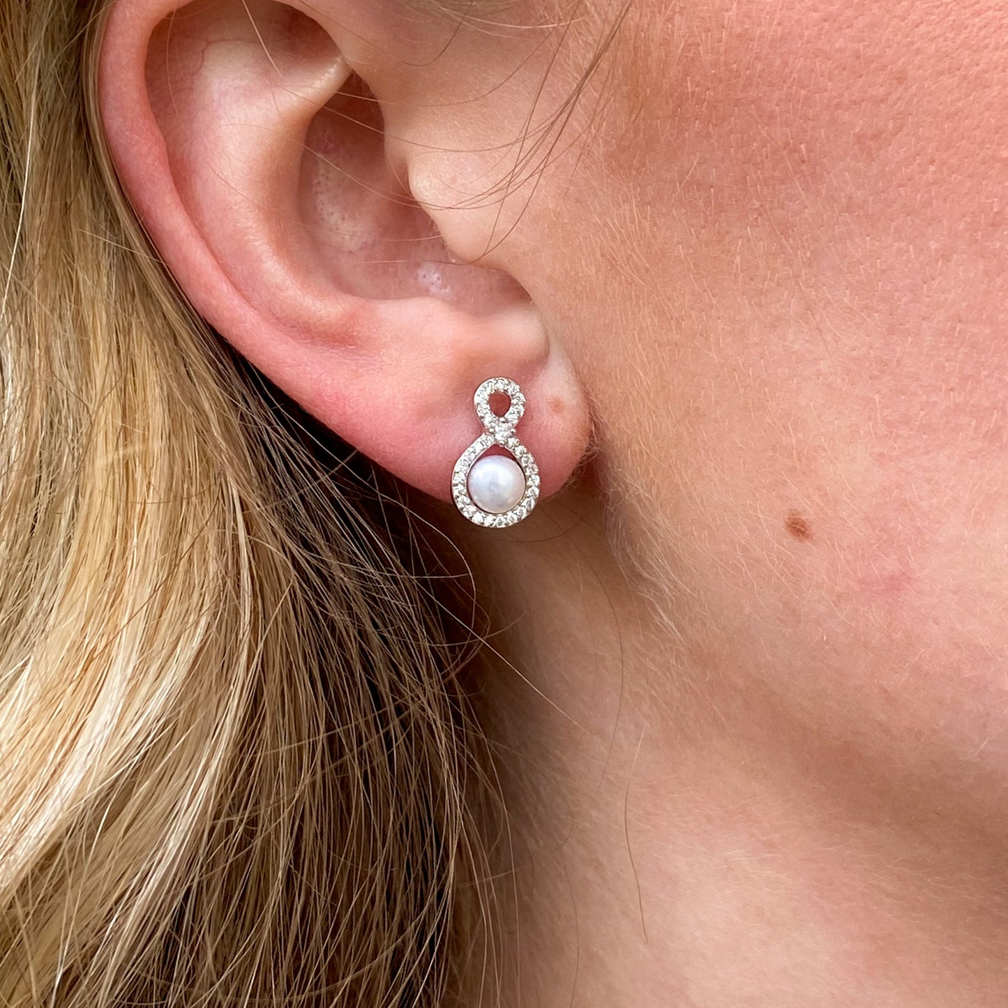 Silver Freshwater Pearl Button Stud Earrings | Infinity - John Ross Jewellers