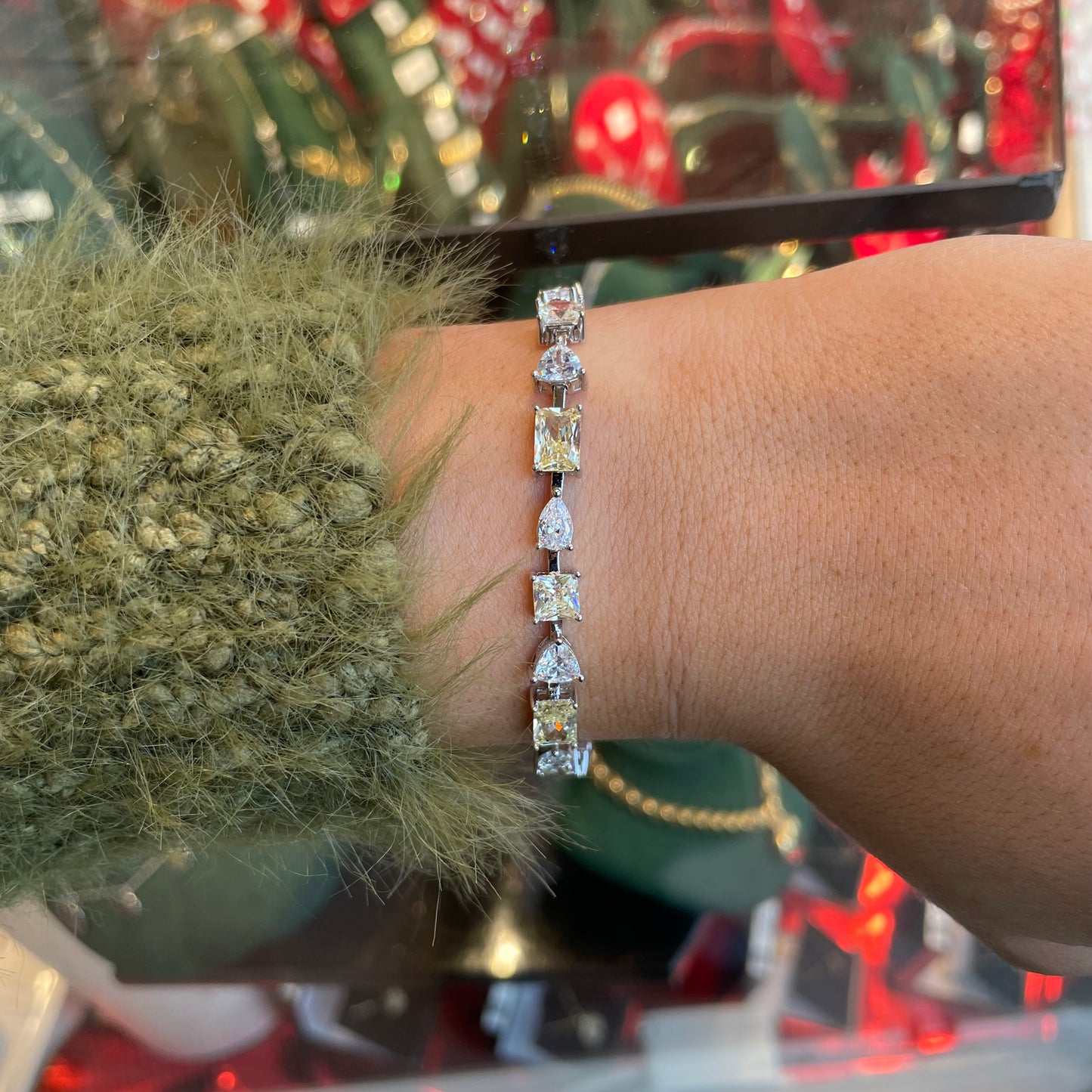 Silver Yellow Oval & White Round CZ Tennis Bracelet | 18.5cm - John Ross Jewellers