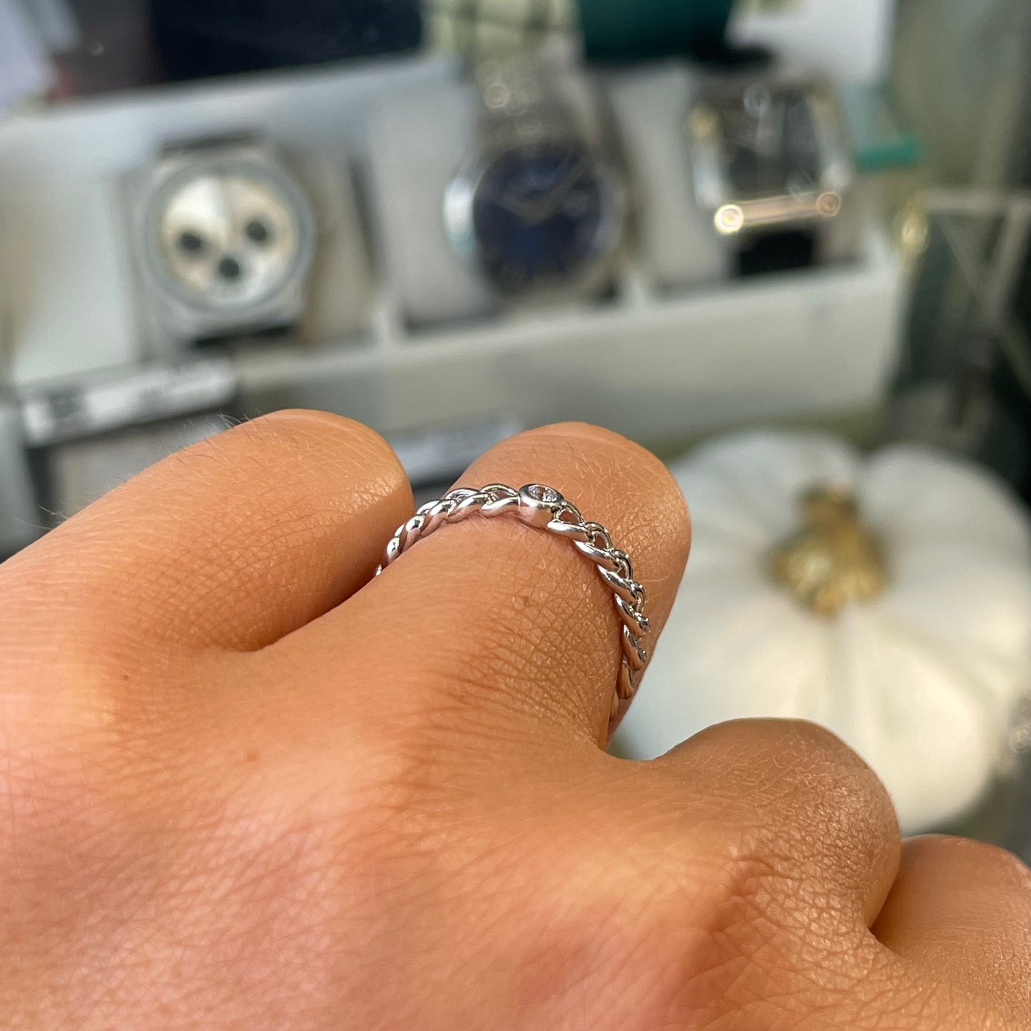 Silver CZ Chain Ring - John Ross Jewellers