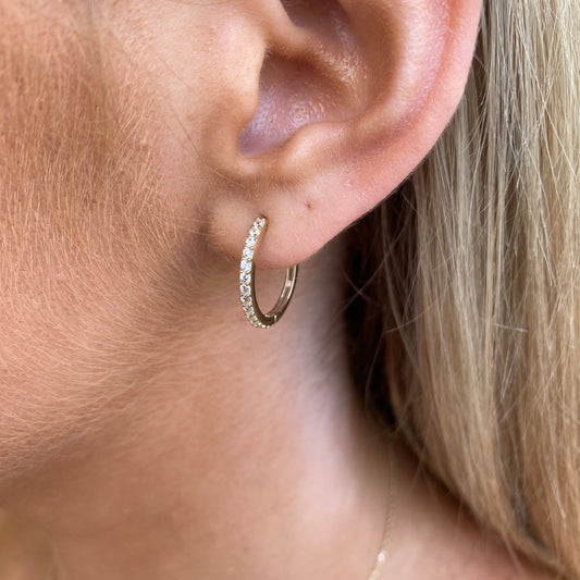 9ct Gold CZ Hoop Earrings | 19mm