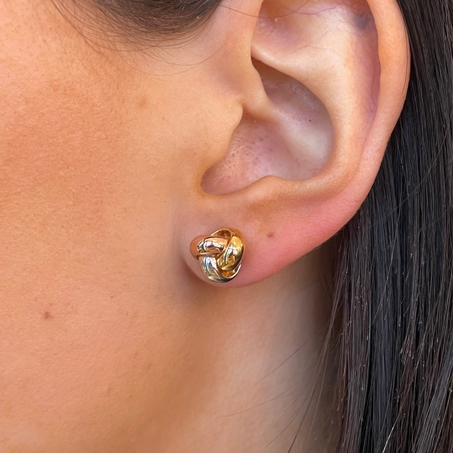 9ct Gold Three Tone Knot Stud Earrings