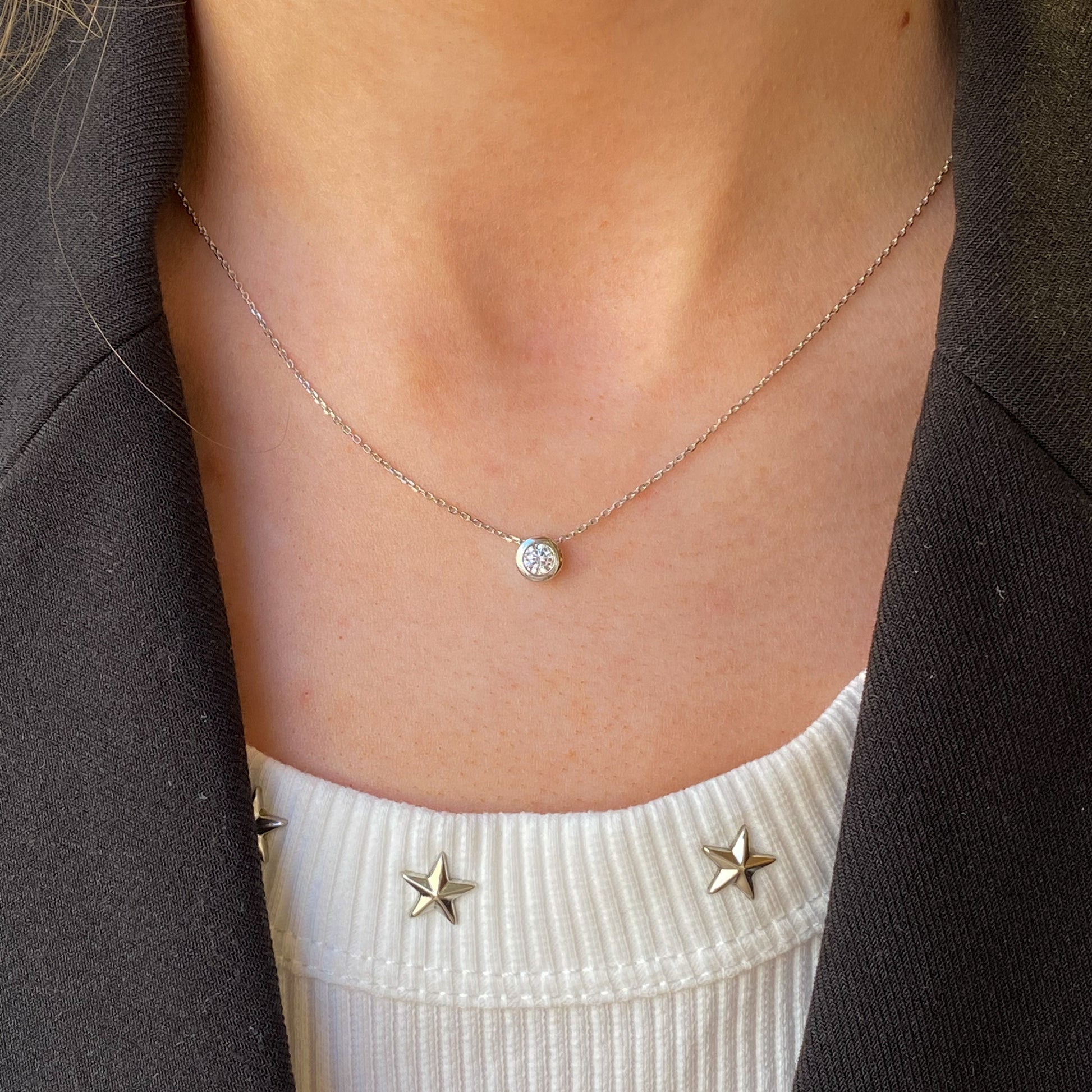 9ct White Gold CZ Slider Necklace - John Ross Jewellers