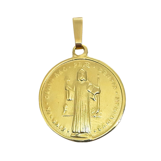 9ct Gold St Benedict Round Medal Pendant - John Ross Jewellers