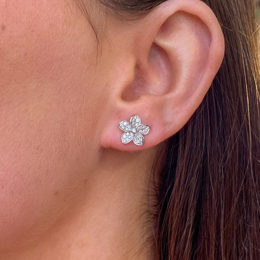 9ct White Gold Flower Diamond Stud Earrings | 0.67ct