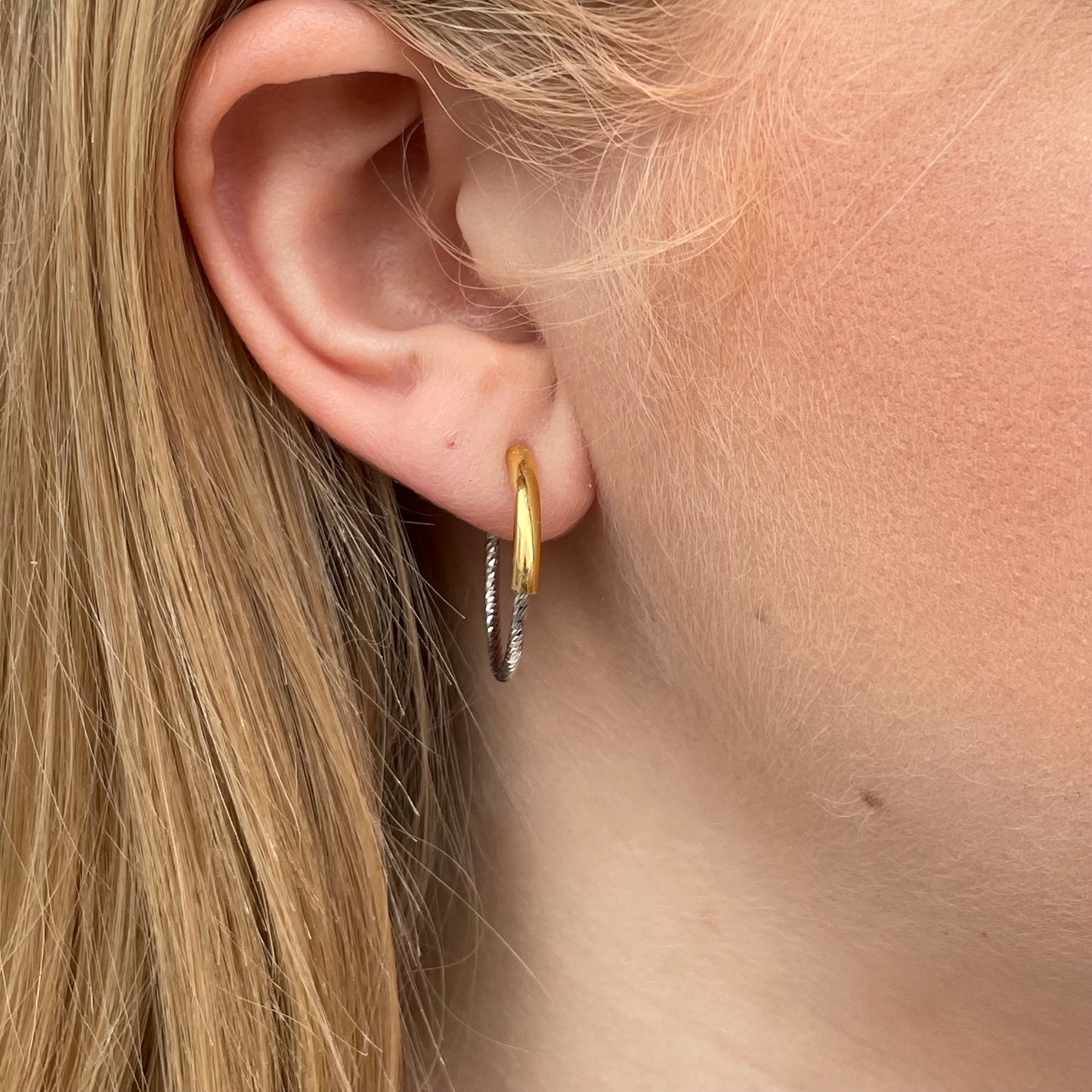 Sunshine Silver Round Hoop Earrings | Two Tone