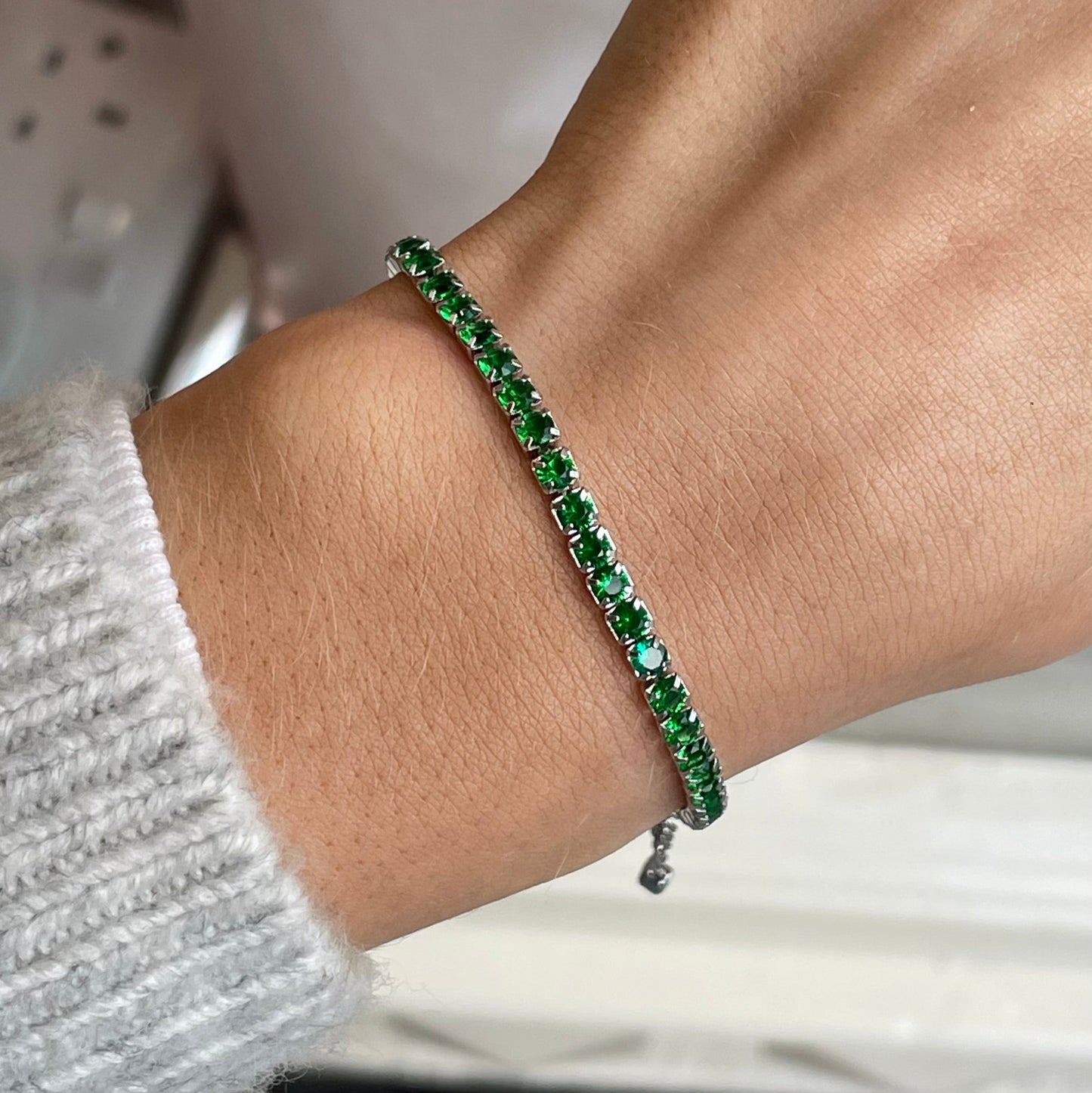 Silver Emerald Green 3mm CZ Tennis Bracelet | 16+4cm - John Ross Jewellers