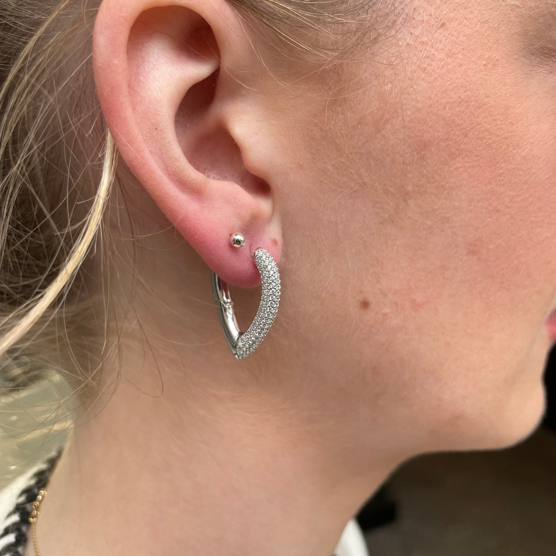 Silver Pave CZ Pointed Hoop Earrings - John Ross Jewellers