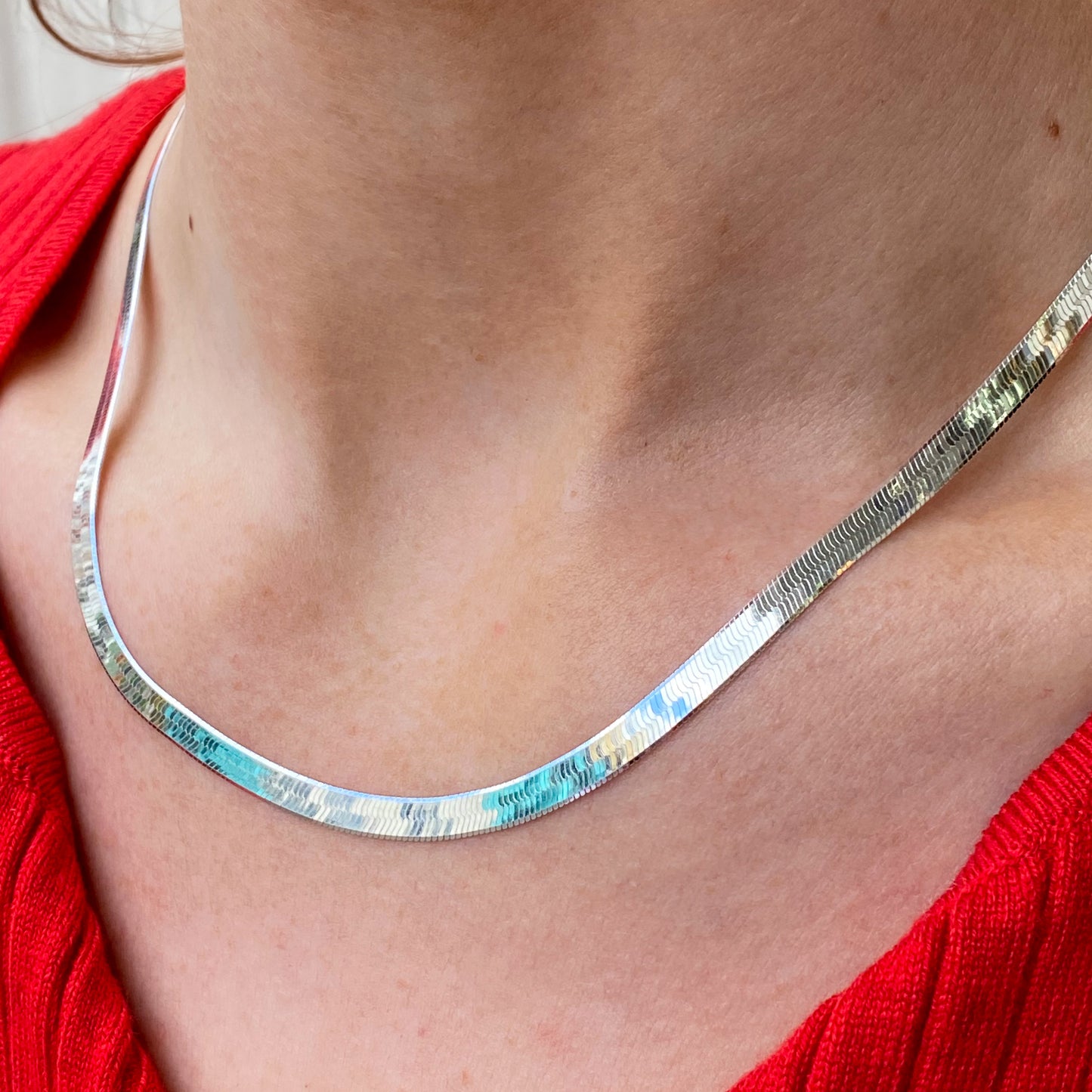 Silver Herringbone Necklace | Heavy