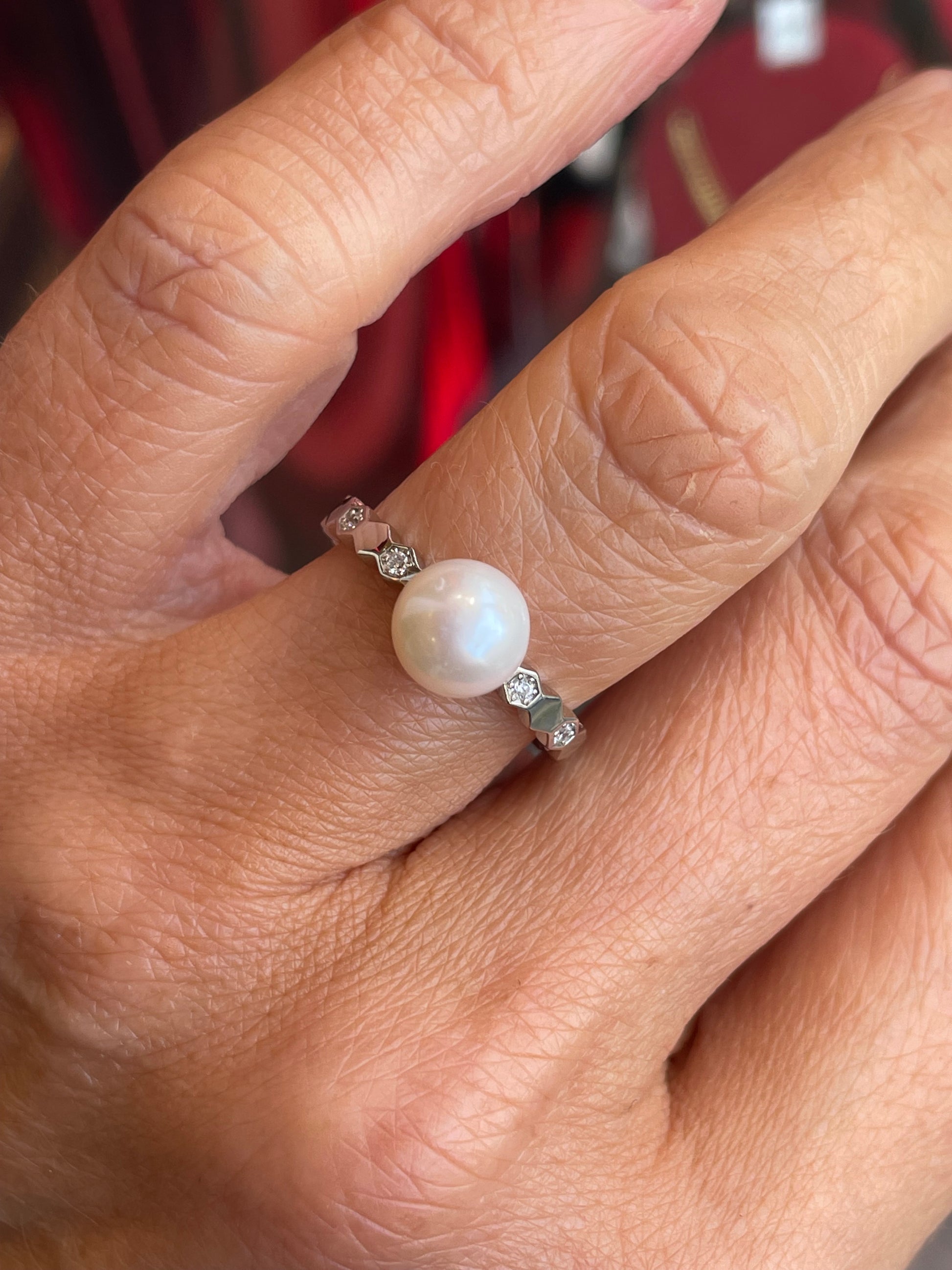 Silver Freshwater Pearl & CZ Ring| 8mm - John Ross Jewellers