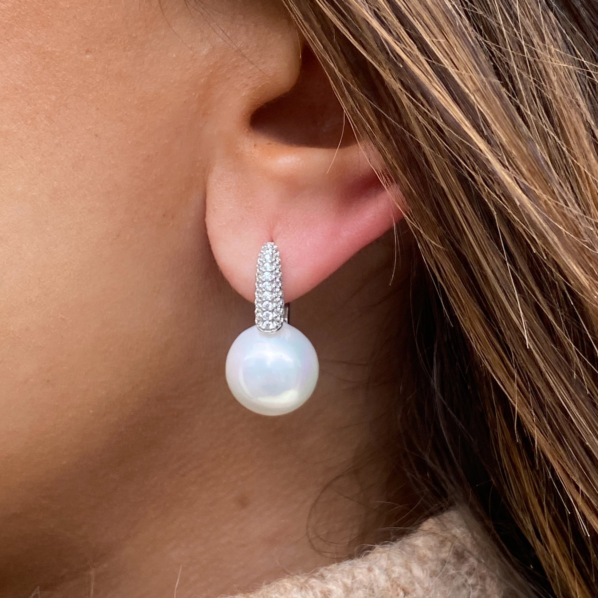 Silver CZ & Faux Pearl Hoop Earrings - John Ross Jewellers