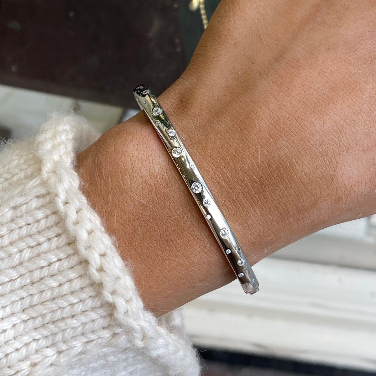 Silver CZ Studded Bangle