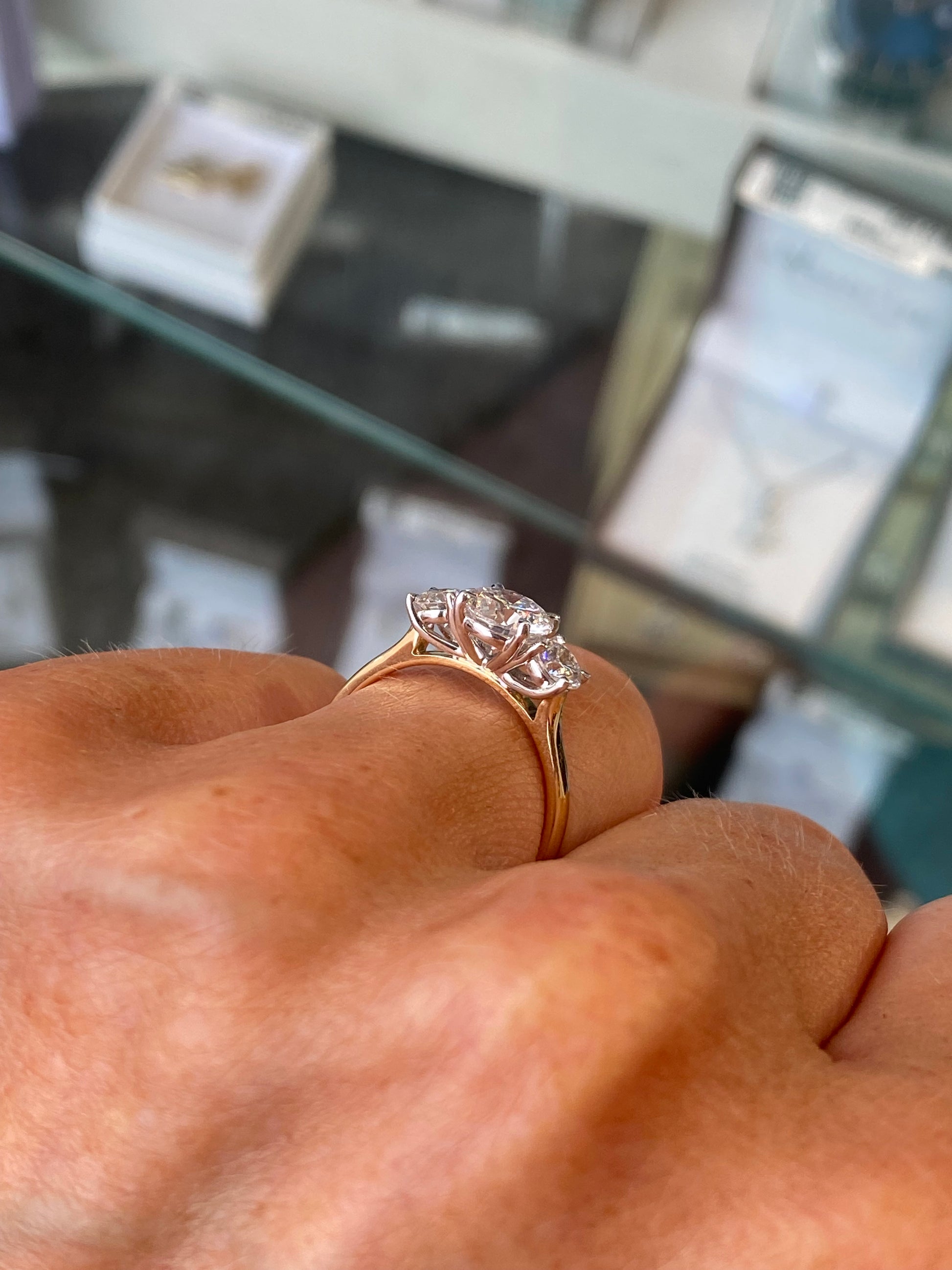 18ct Gold Trilogy Engagement Ring | Lab Certificated 1.56ct - John Ross Jewellers