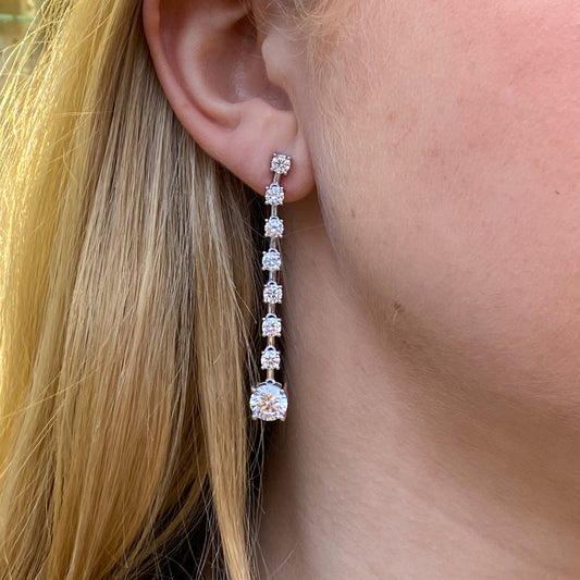 Silver Halle CZ Long Drop Earrings - John Ross Jewellers