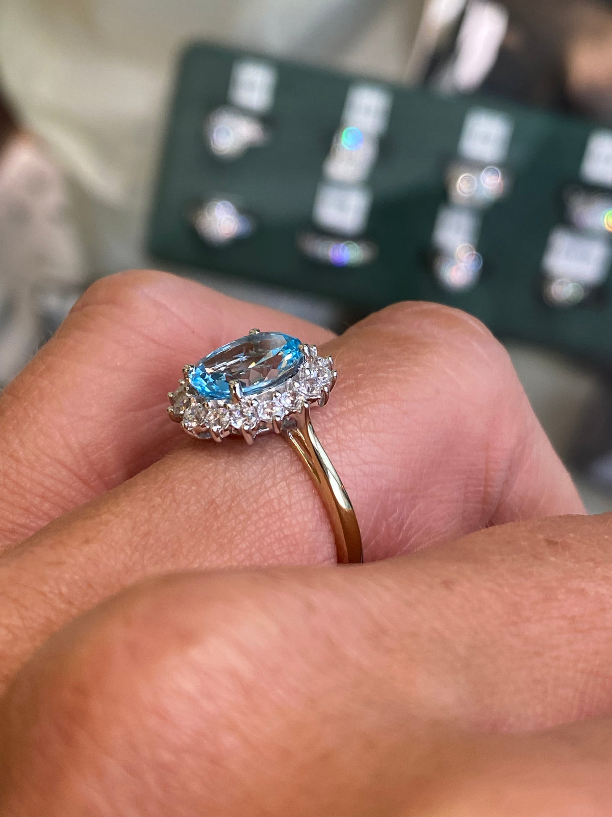 9ct Gold Cluster Ring - Sky Blue Topaz & CZ