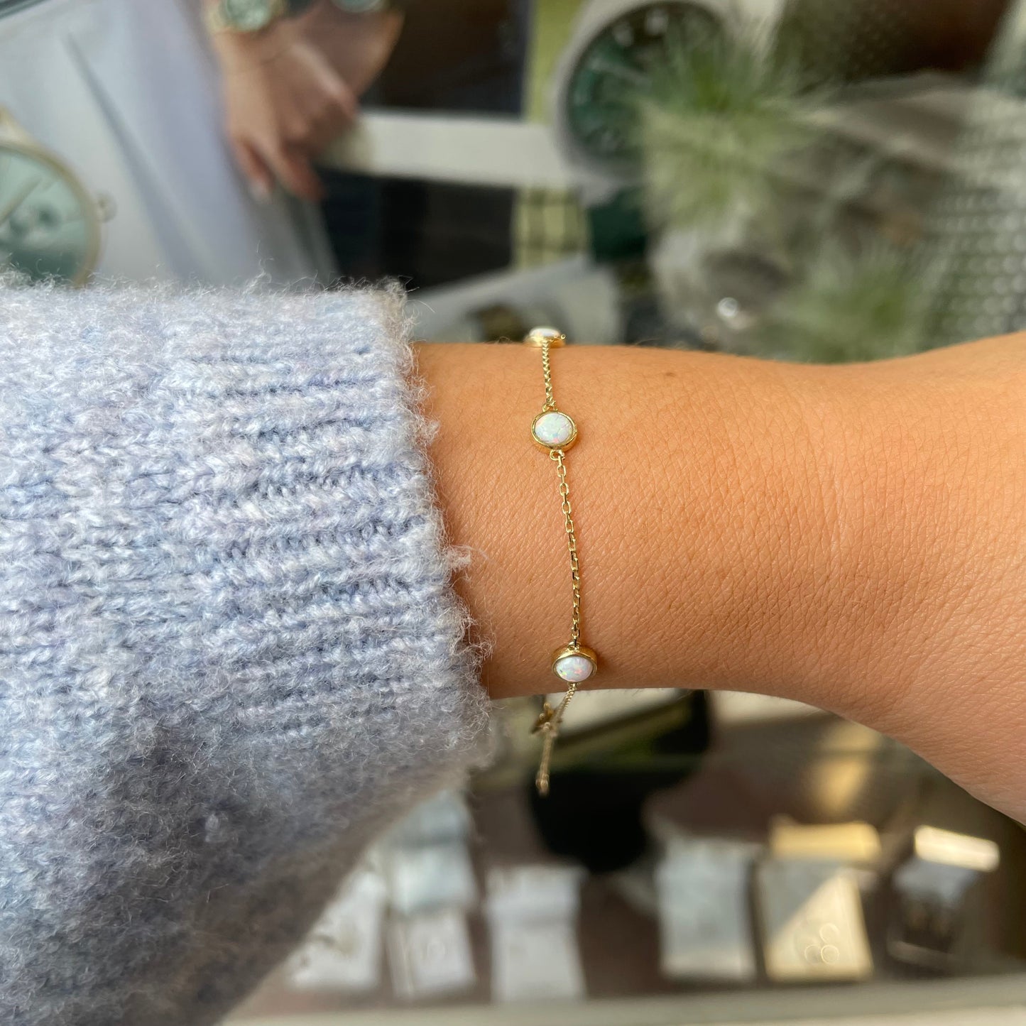 9ct Gold Opalique Station Bracelet - John Ross Jewellers