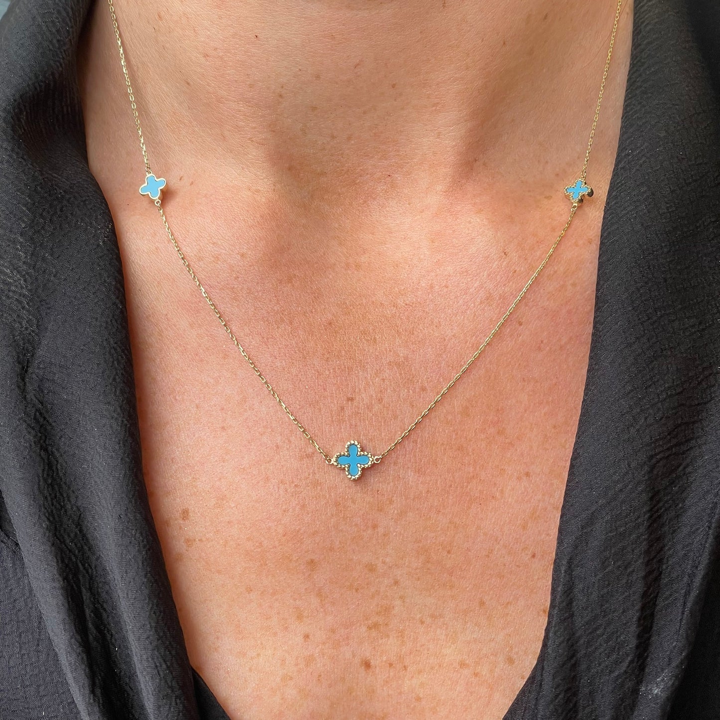 9ct Gold Turquoise Quatrefoil Necklace - John Ross Jewellers