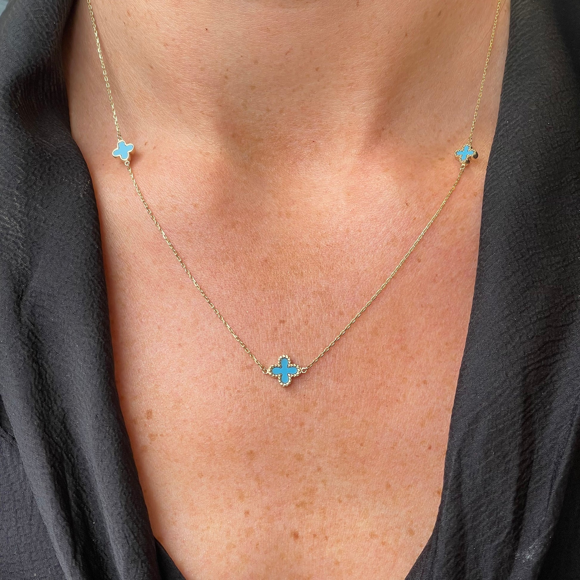 9ct Gold Turquoise Quatrefoil Necklace - John Ross Jewellers