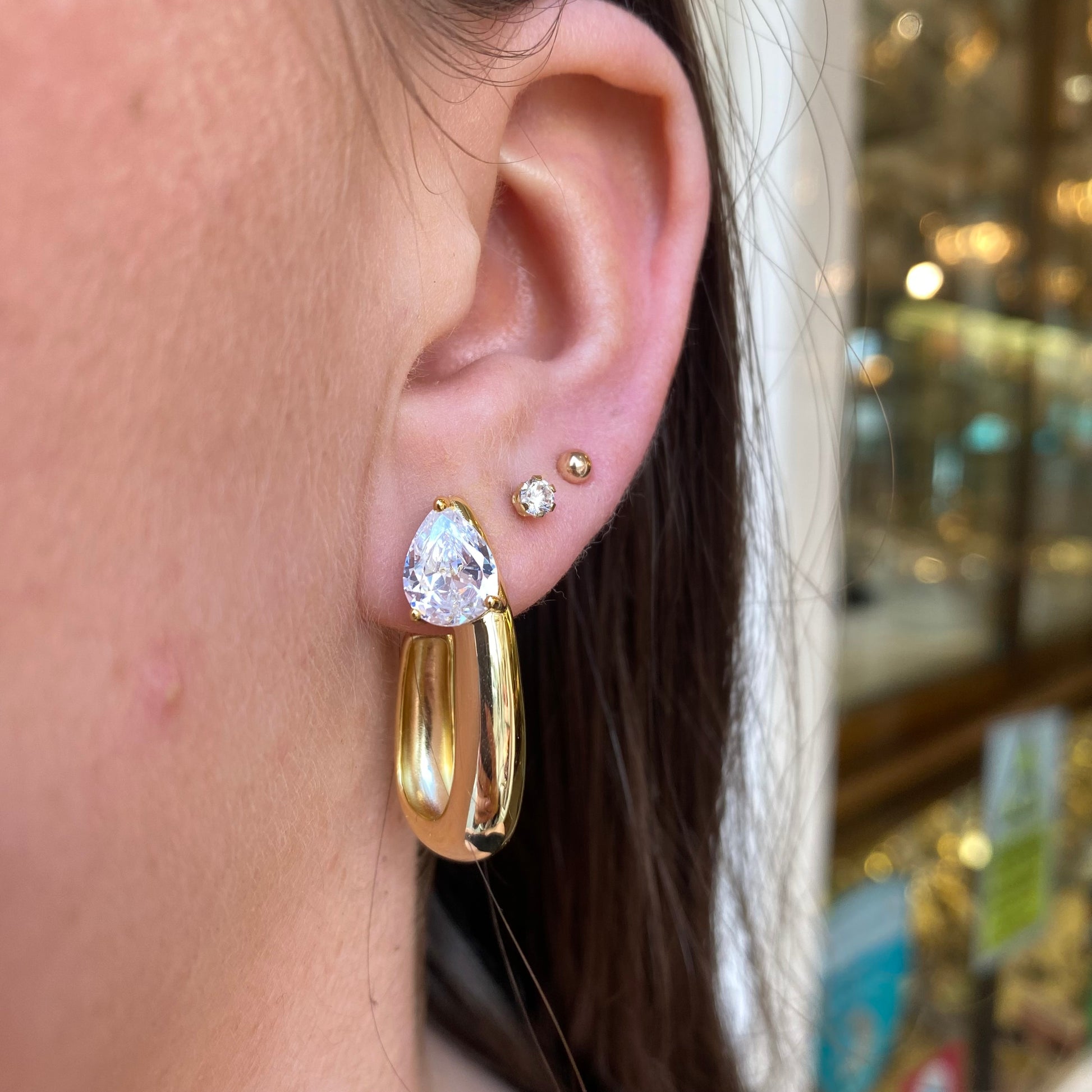 Sunshine Pear CZ Hoop Earrings - John Ross Jewellers
