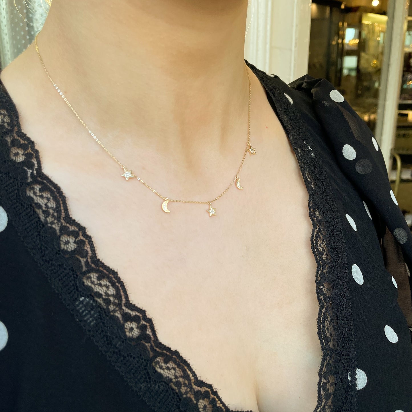 9ct Gold CZ Moon & Star Drops Necklace - John Ross Jewellers