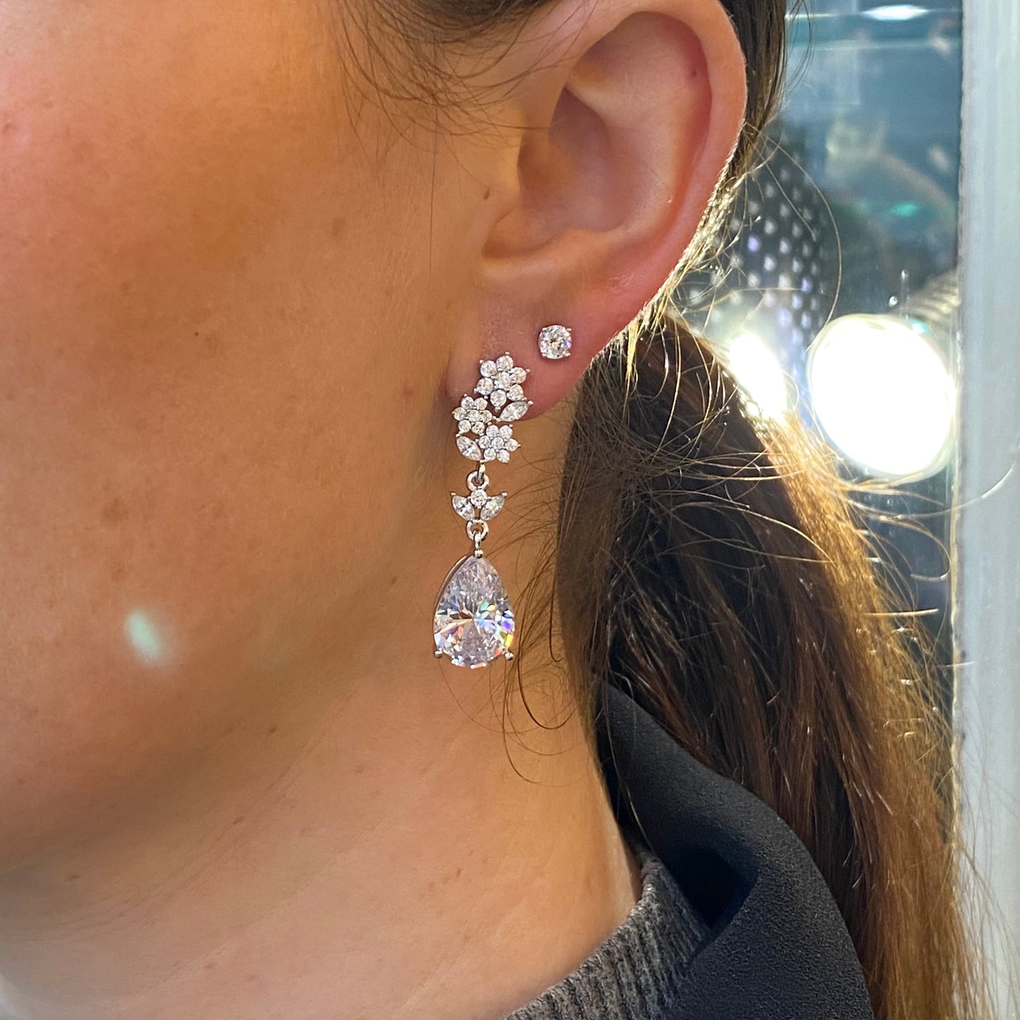 Silver CZ Statement Drop Earrings | Pear Cut - John Ross Jewellers