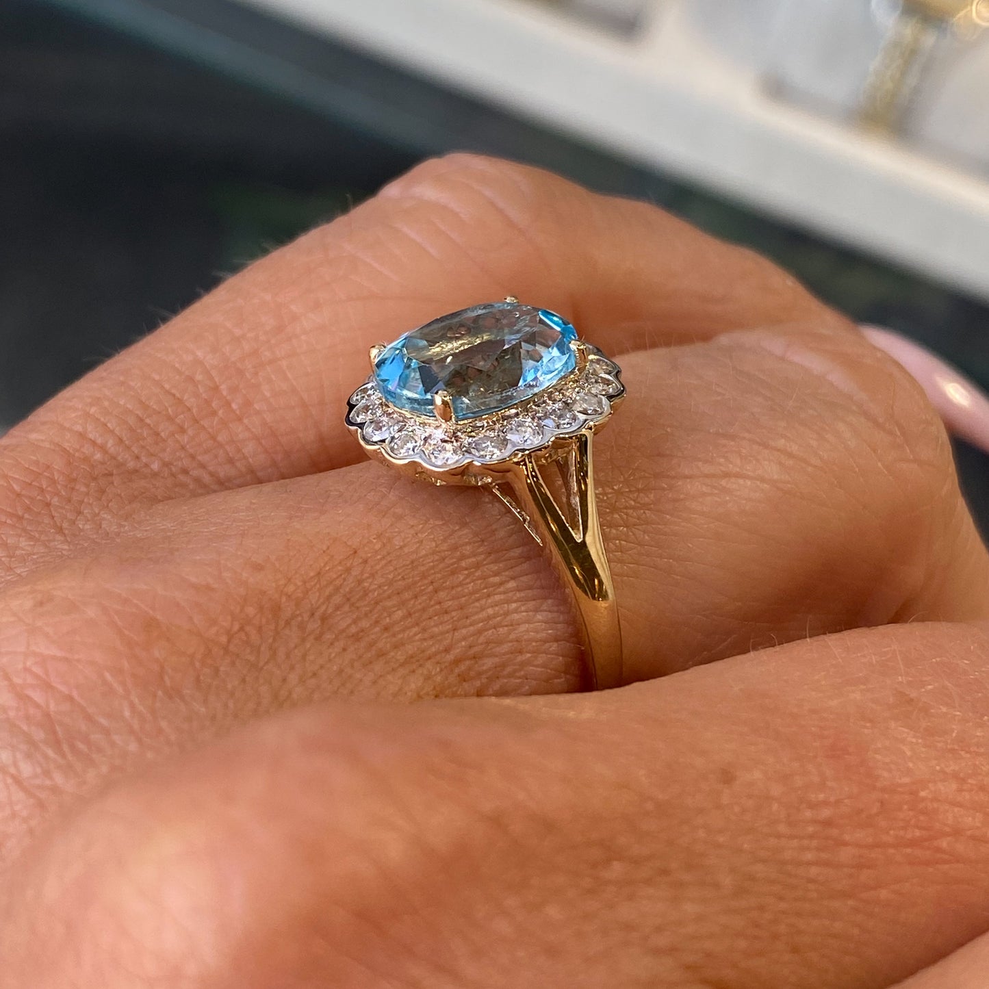 9ct Gold Blue Topaz & Diamond Ring - John Ross Jewellers