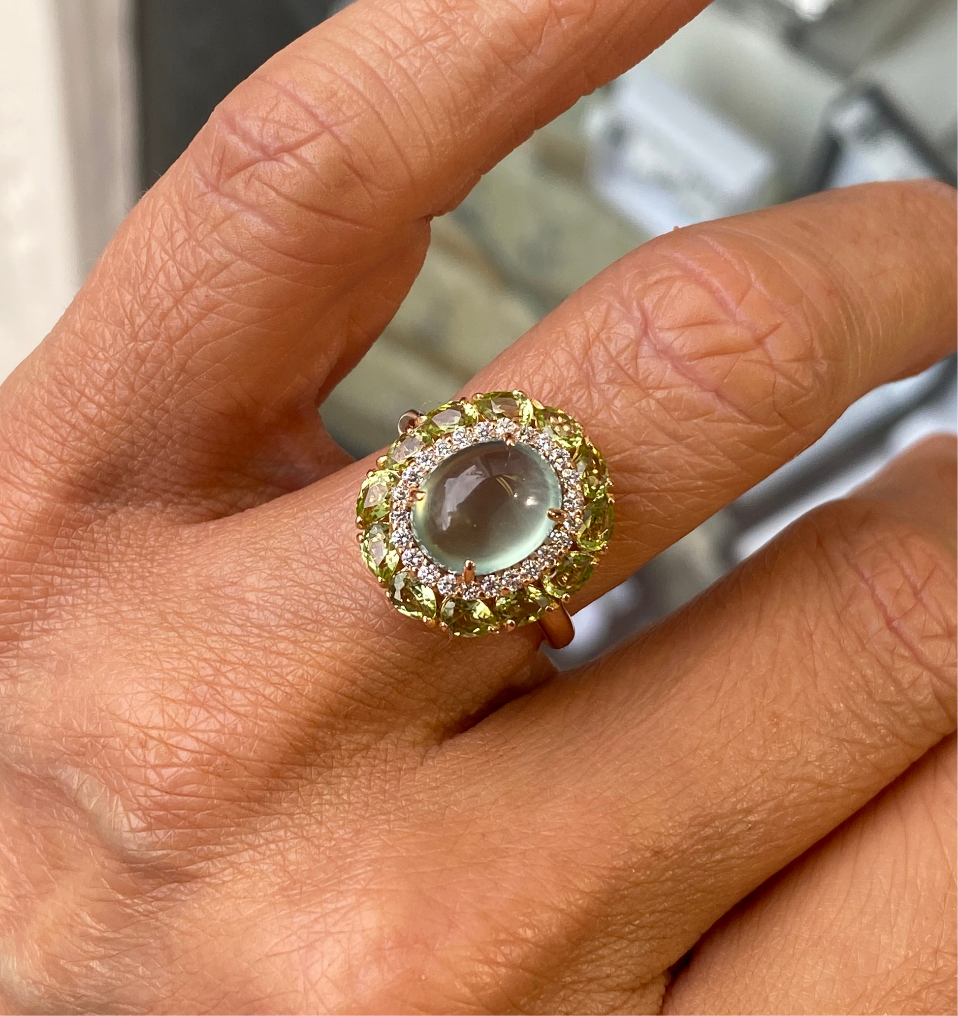 18ct Gold Prehnite, Peridot & Diamond Ring - John Ross Jewellers