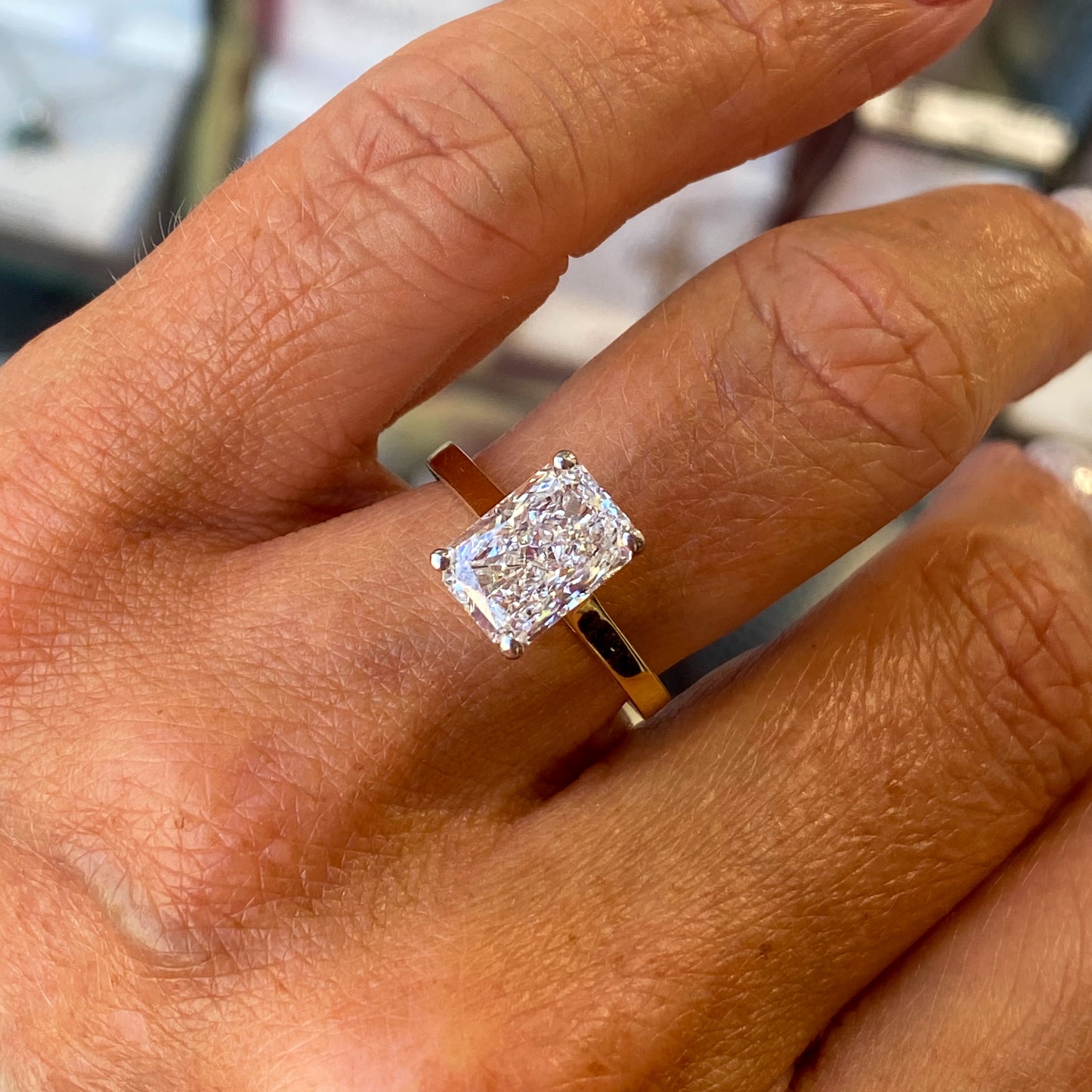 18ct Gold Solitaire Engagement Ring | Certificated Lab Radiant Cut 3.01ct - John Ross Jewellers