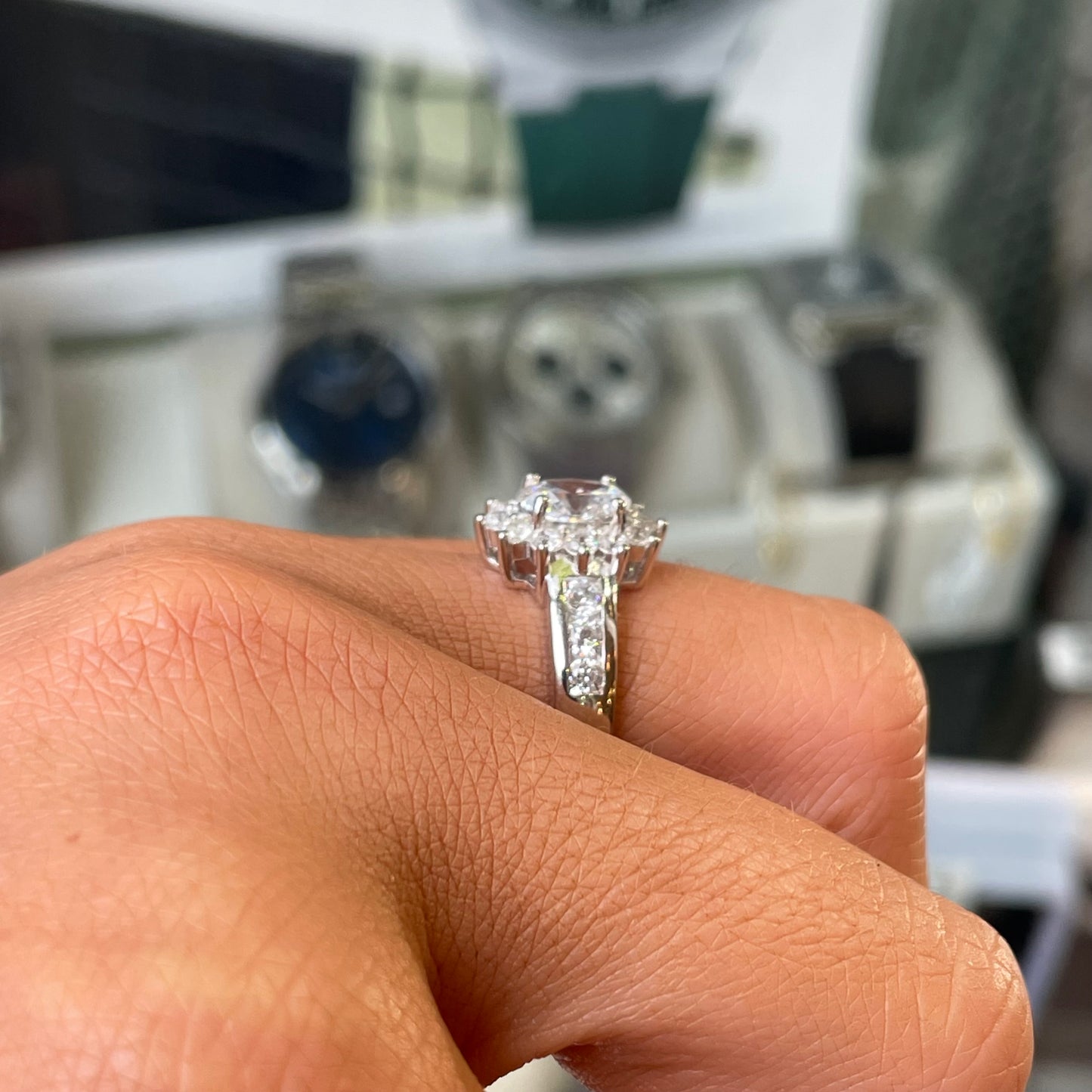 Silver Oval CZ Diana Ring with Shoulder - John Ross Jewellers