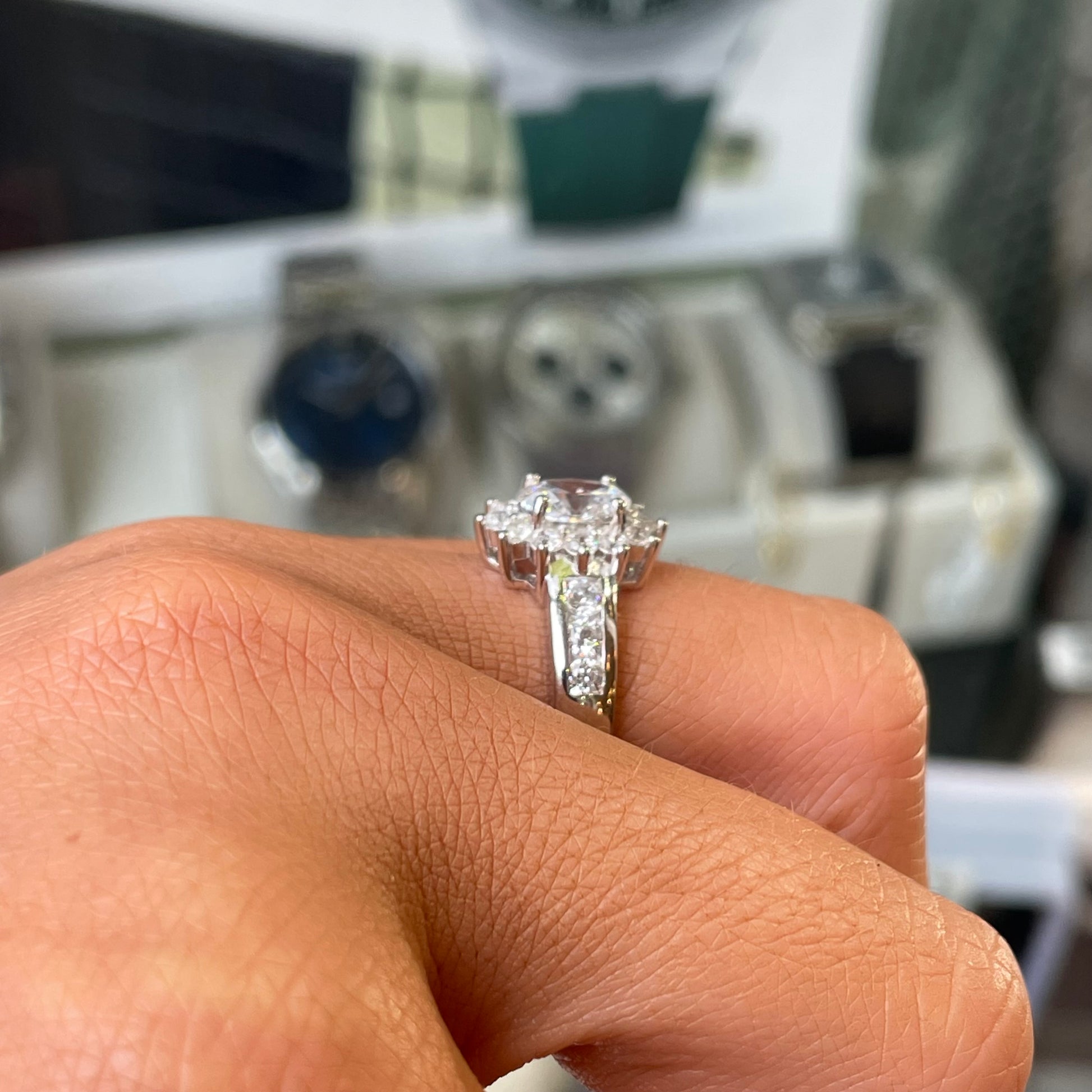 Silver Oval CZ Diana Ring with Shoulder - John Ross Jewellers