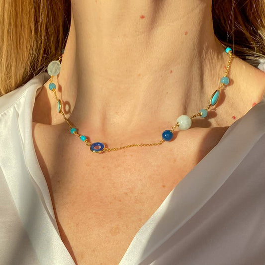 Adria Turquoise, Quartz, Agate & Aquamarine Necklace | 46cm - John Ross Jewellers