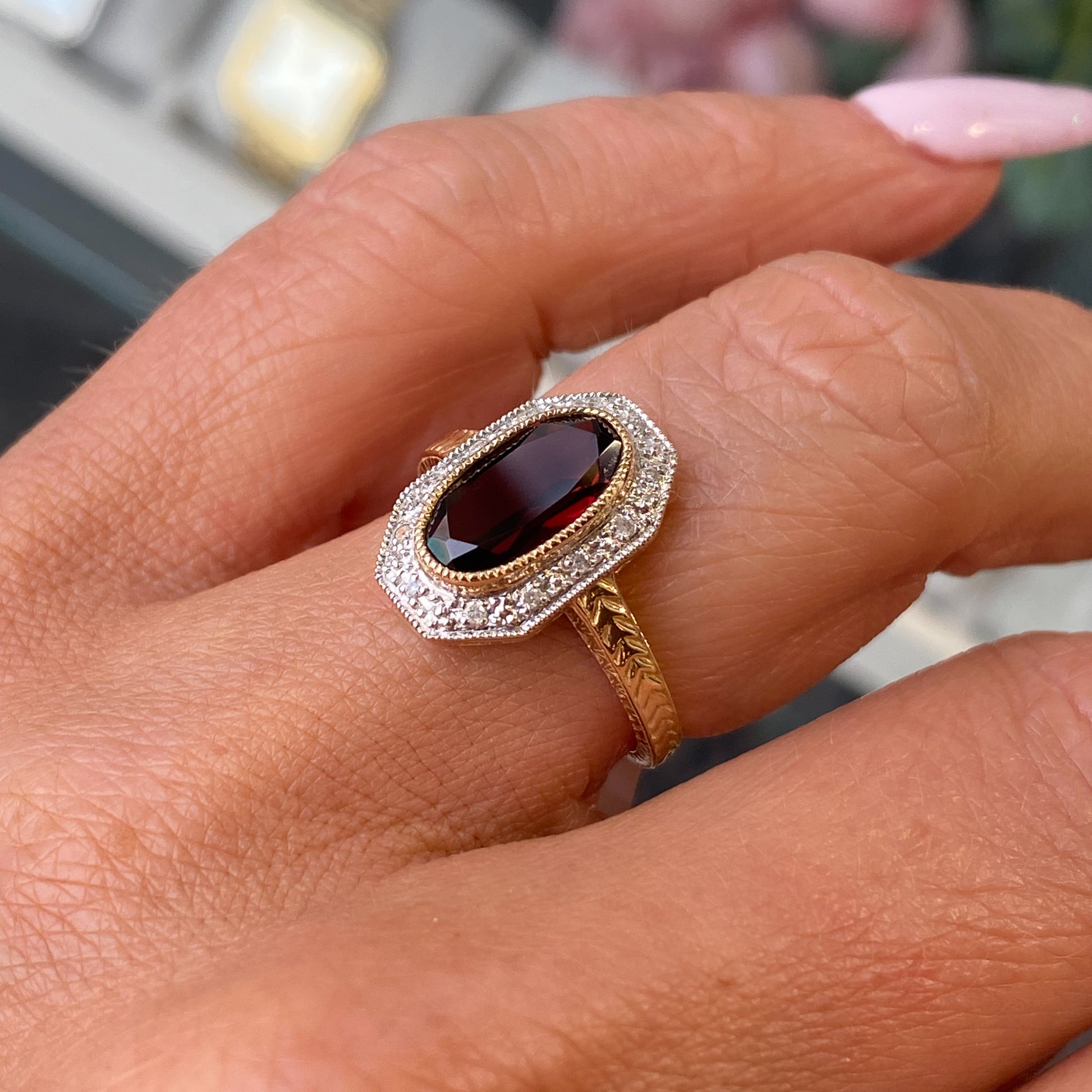 9ct Gold Garnet & Diamond Ring - John Ross Jewellers