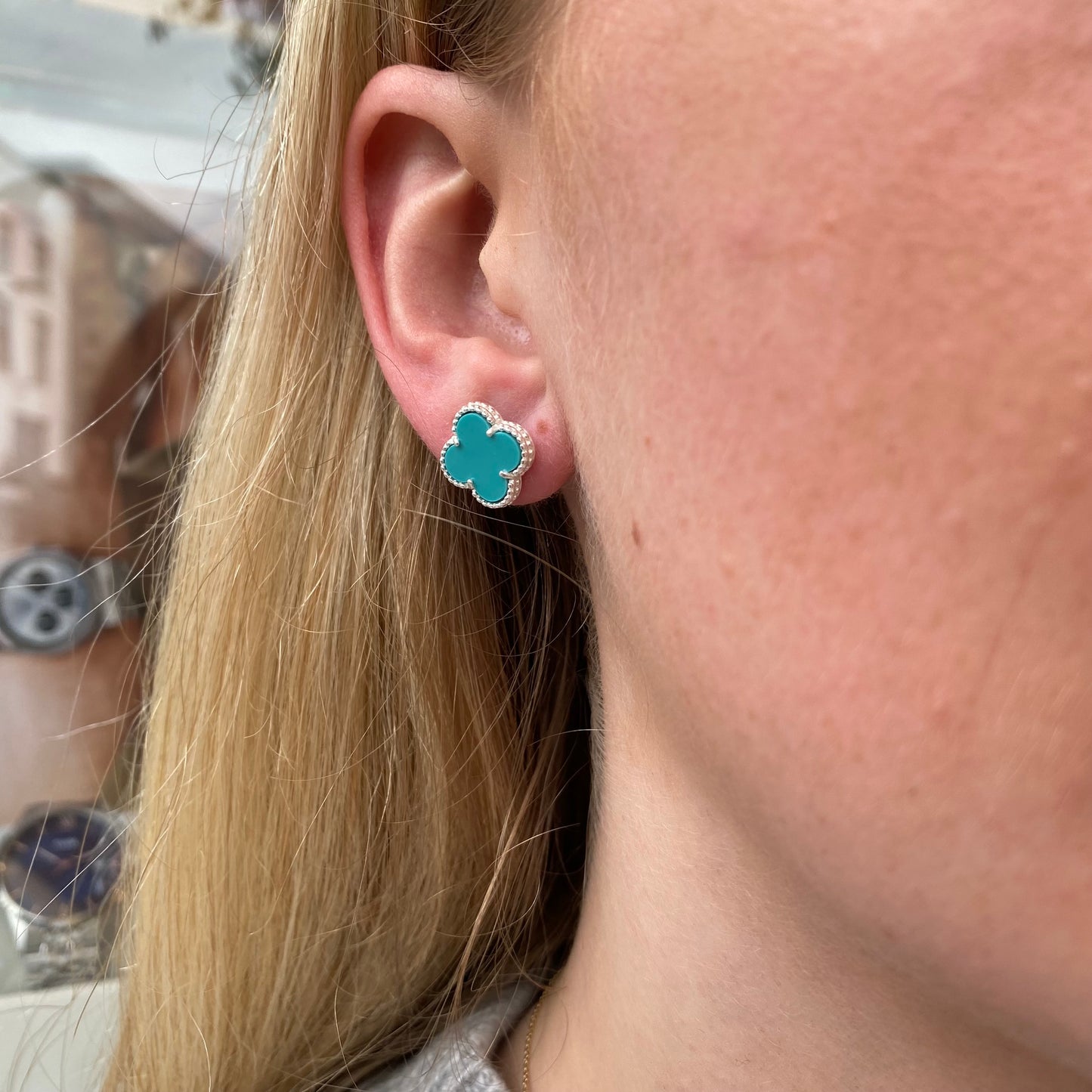 Silver Turquoise Quatrefoil Stud Earrings - John Ross Jewellers