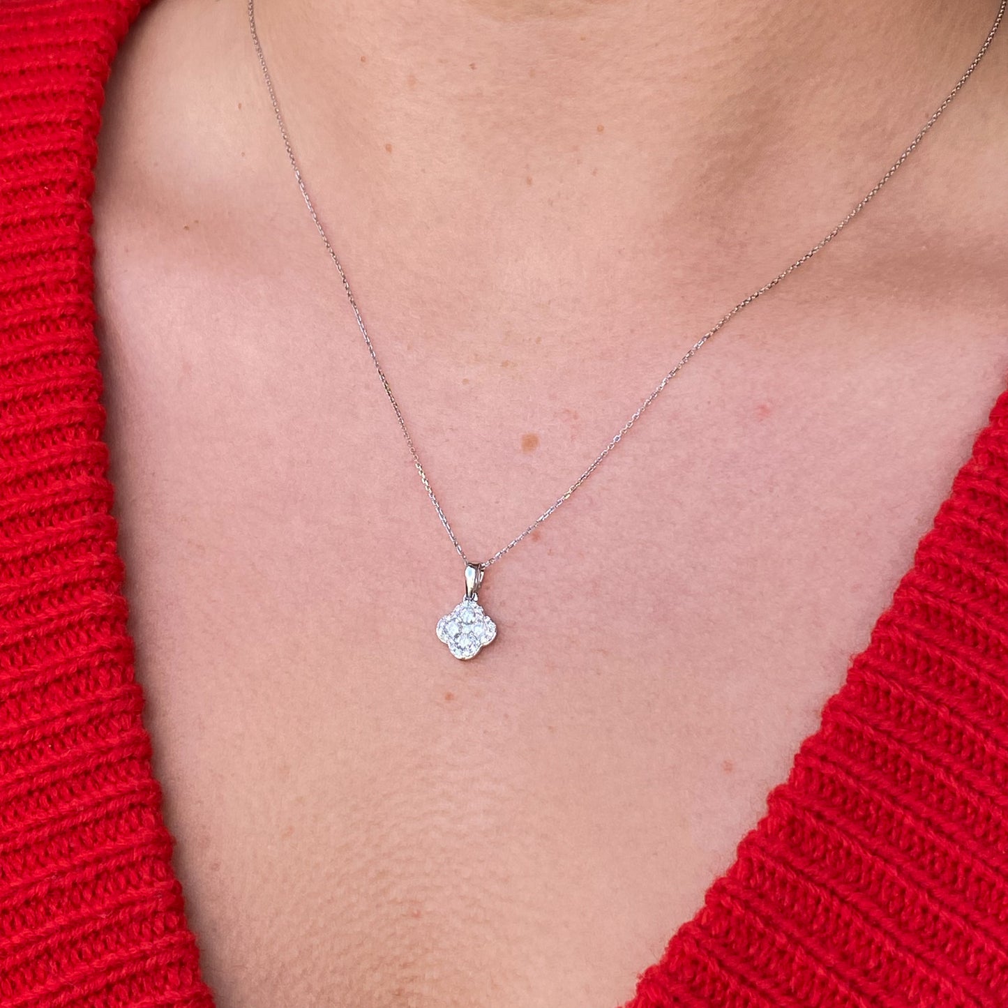 9ct White Gold Diamond Quatrefoil Necklace | 0.33ct - John Ross Jewellers