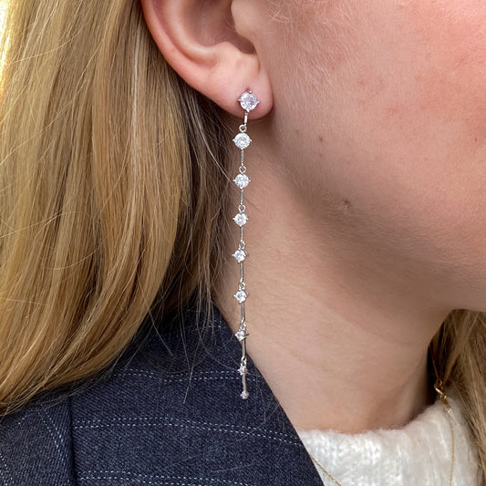 Silver Joni CZ Long Drop Earrings - John Ross Jewellers