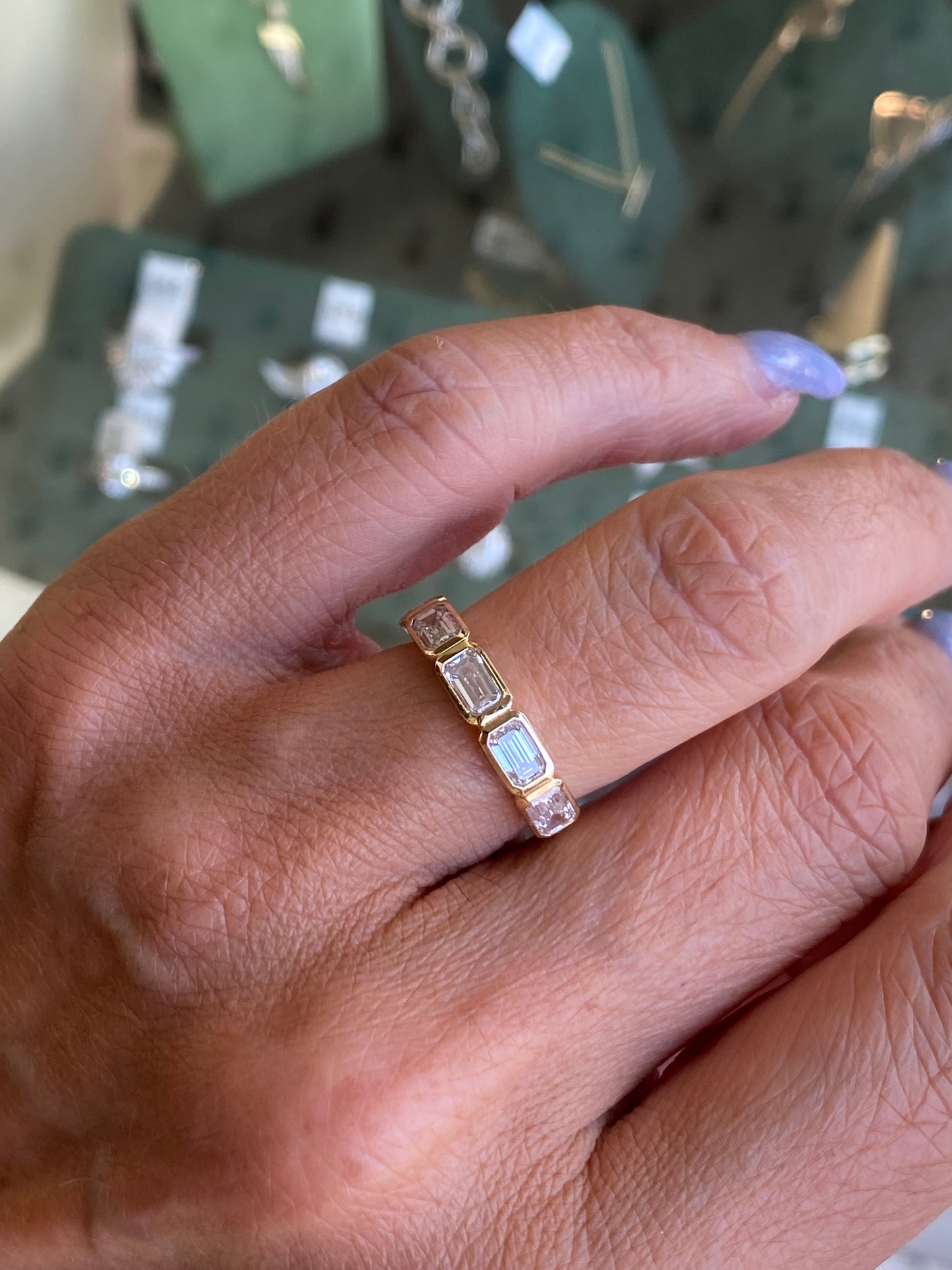 18ct Gold Five Stone Eternity Ring | Emerald Cut Lab