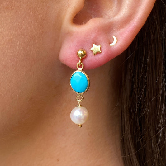 Turquoise & Pearl Drop Earrings - John Ross Jewellers