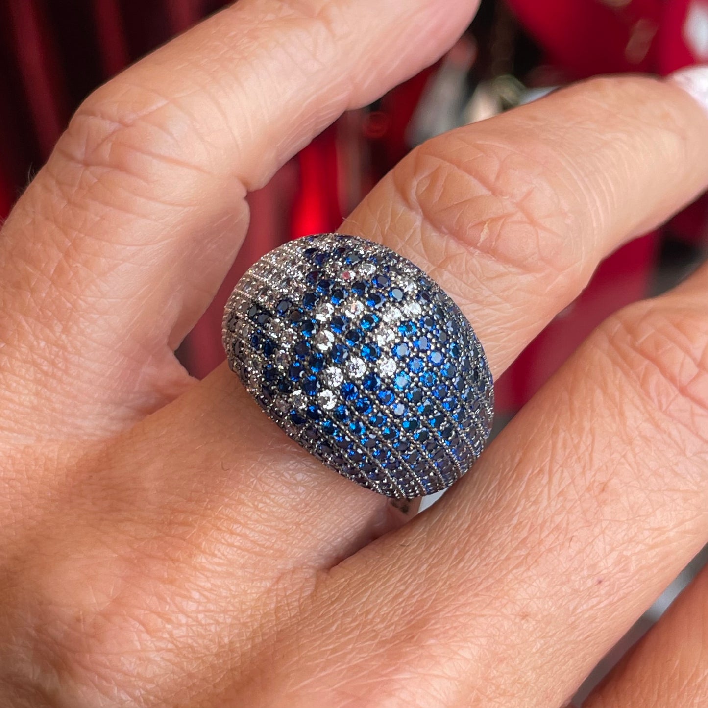 Silver Ombre CZ Statement Ring | Sapphire Blue