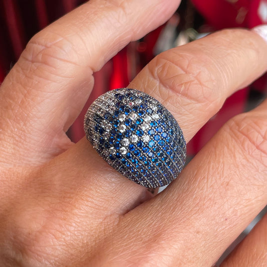 Silver Ombre CZ Statement Ring | Sapphire Blue