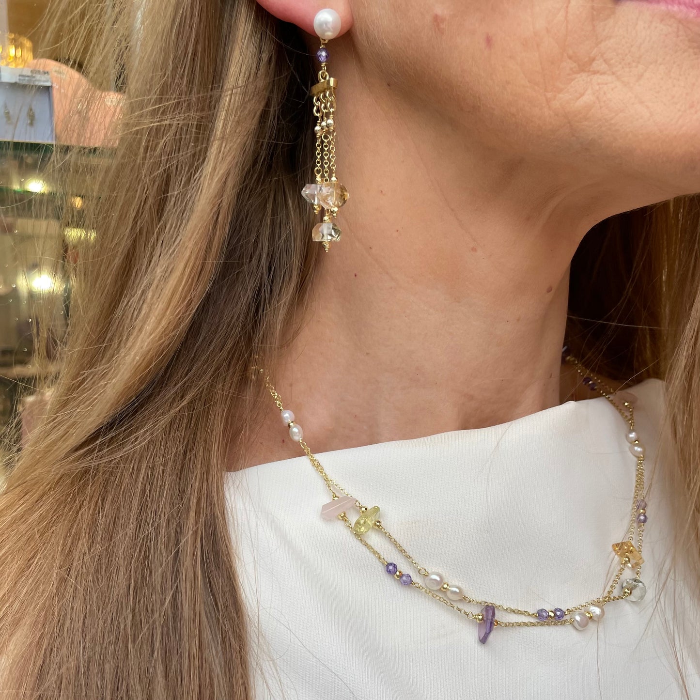 Baroque Drop Earrings | Limnos | Pearl, Amethyst & Quartz - John Ross Jewellers