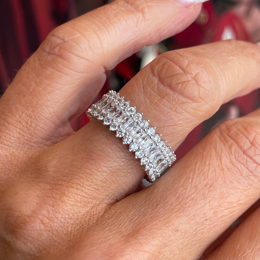 Silver Spikey CZ Band Ring | Baguettes