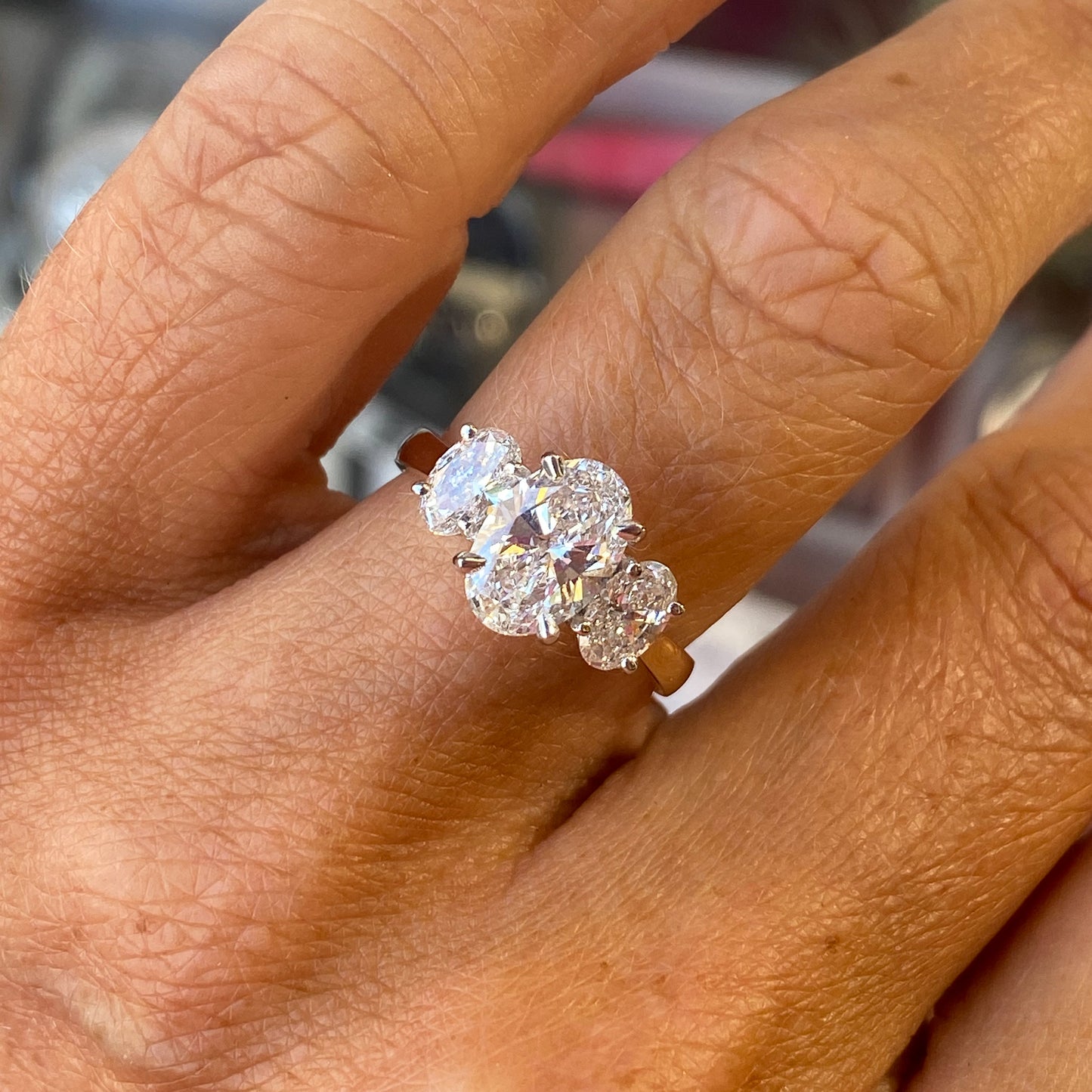 18ct Gold Oval Trilogy Engagement Ring | Lab Certificated 3.06ct - John Ross Jewellers