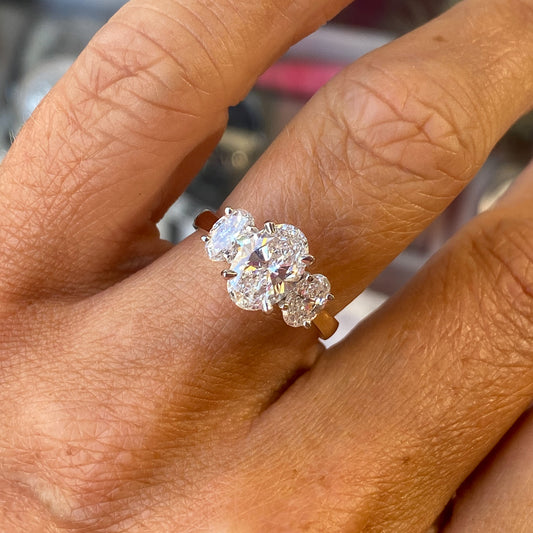 18ct Gold Oval Trilogy Engagement Ring | Lab Certificated 3.06ct - John Ross Jewellers