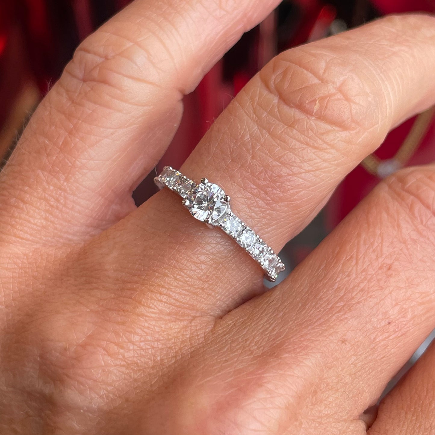 Silver CZ Solitaire Ring with Shoulders