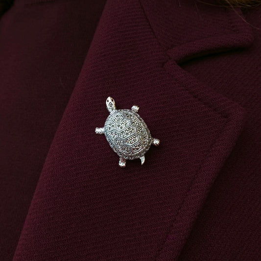 Silver Marcasite Turtle Brooch