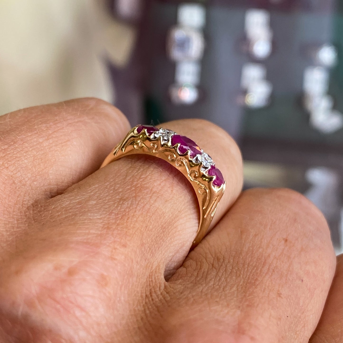 9ct Gold Ruby & Diamond Trilogy Ring