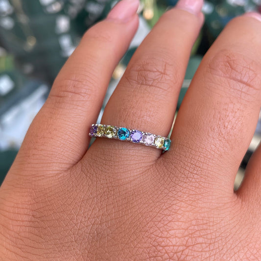 Silver Seven Stone CZ Eternity Ring | Multicolour