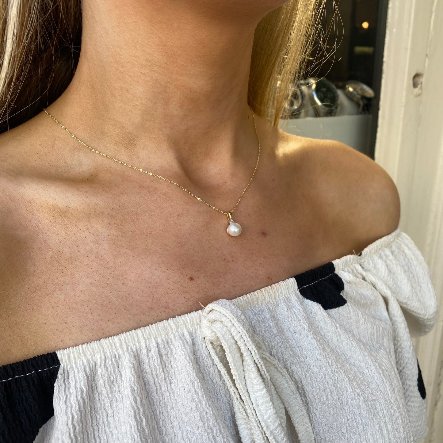 9ct Gold Pearl & Diamond Necklace - John Ross Jewellers